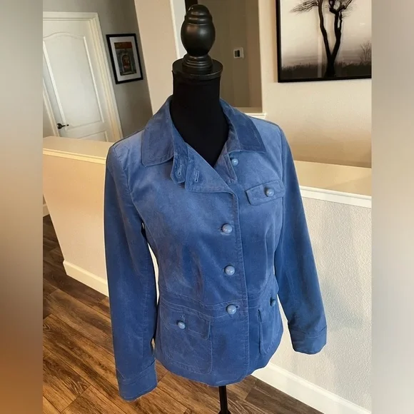 Talbot’s Blue Velvet Military Style Jacket with Structured Fit - Size 8 - Picture 2 of 12